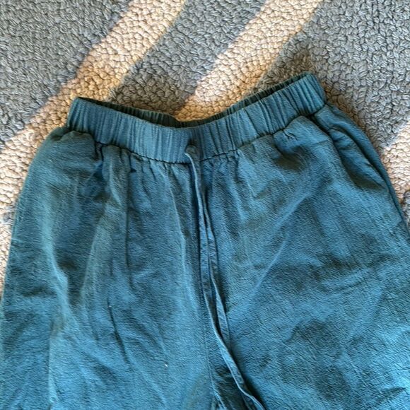 Shein Turquoise Split Leg Linen Pants Cropped Size Small Boho Hippie - Picture 6 of 7